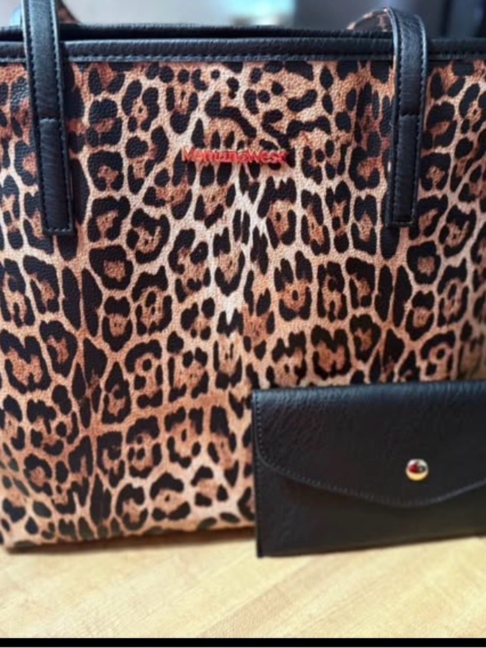 Montana West Leopard Print Tote Bag with Black Wallet
